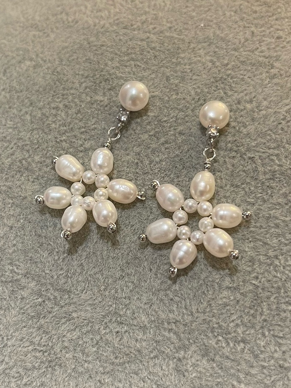 Elegant Freshwater White Pearl Snowflake Drop Earrings - 925 Silver Posts 32